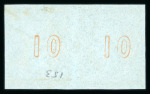 Stamp of Greece » Large Hermes Heads » 1862-67 2nd Athens print 10 lepta orange on blue consecutive Athens printings (1862/1867) horizontal used pair cancelled (9 - Patras) with good even margins