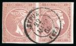 Stamp of Greece » Large Hermes Heads » 1862-67 2nd Athens print 40 lepta greyish rose on grey-lilac consecutive Athens printing (1862/1867), two used pairs showing (Type II - Syros) cancels, both with close to good margins