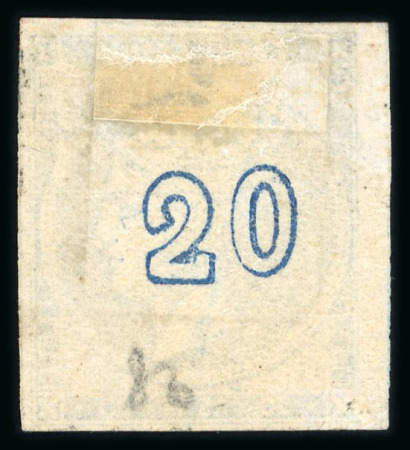 Stamp of Greece » Large Hermes Heads » 1871-72 Later clean plates 1871-72 printings 20 lepta blue mint original gum, showing uneven control numbers variety (Coundouros n° 53.8)