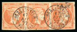 Stamp of Greece » Large Hermes Heads » 1875-80 Printed on cream paper with figures at back Two strips of 3 of the 10 lepta cream papers with