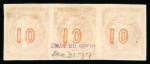 Stamp of Greece » Large Hermes Heads » 1875-80 Printed on cream paper with figures at back Two strips of 3 of the 10 lepta cream papers with