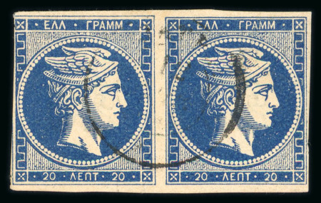 Stamp of Greece » Large Hermes Heads » 1875-80 Printed on cream paper with figures at back One pair & two singles of the 20 lepta cream paper