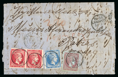 Stamp of Greece » Large Hermes Heads » Covers, frankings and destinations » External usages Unpaid letter from Liverpool (Sept. 11/23, 1869) t