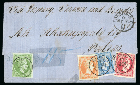Stamp of Greece » Large Hermes Heads » Covers, frankings and destinations » External usages Unpaid letter from London (May 4/16, 1871) to Patr