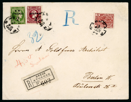 Stamp of Greece » 1900-01 Surcharges 1901 (Oct 6) Envelope from Athens to Berlin, franked at 420 lepta with three different issues