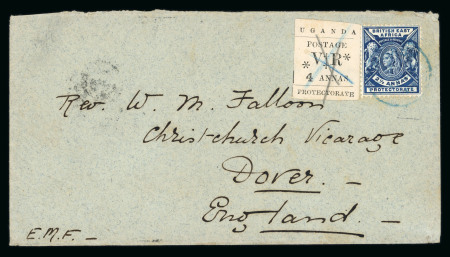 Stamp of Uganda 1898 envelope from Edith Markham Furley with 1896 typeset 4a in combination with BEA 2 1/2a