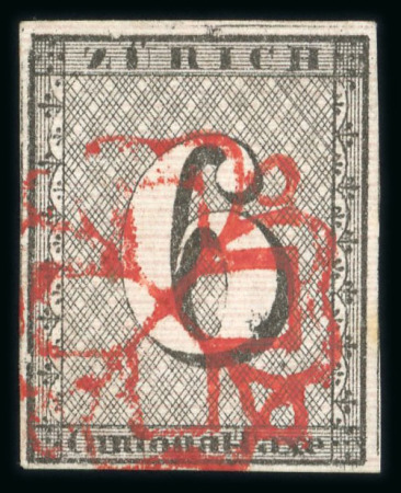 Stamp of Switzerland / Schweiz » Kantonalmarken » Zürich 1846, Zürich 6 mit deutlichen waagerechten Unterdrucklinien, Type I, Position 76