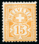 Stamp of Switzerland / Schweiz » Ziffermuster 1888 Ziffermuster 15 Rp. gelborange 63Ad, ungebraucht ohne Gummi