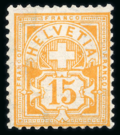 Stamp of Switzerland / Schweiz » Ziffermuster 1888 Ziffermuster 15 Rp. gelborange 63Ad, ungebraucht ohne Gummi