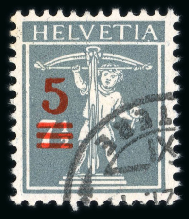 Stamp of Switzerland / Schweiz » Schweiz ab 1907 1921 Aufbrauchsausgaben 5 auf 7.5 Rp. grau, Type III 148III, gestempelt « LUGANO ….21.. LETTERE »