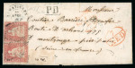 Stamp of Switzerland / Schweiz » Sitzende Helvetia Ungezähnt » Münchner Druck, 2. Auflage 1854 15 Rp. rot, 2. Münchner Druckperiode im Paar, auf Auslandsbrief von Ermatingen nach Montrouge (Frankreich)