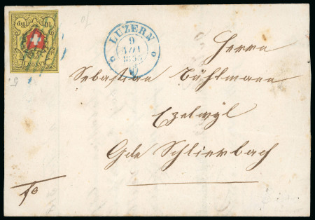 Stamp of Switzerland / Schweiz » Rayonmarken » Rayon II, gelb, ohne Kreuzeinfassung (STEIN D) 1853, Rayon II, Type 5 Stein D-LO, auf Brief von Luzern nach Ezelwyl