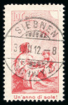 Stamp of Switzerland / Schweiz » Pro Juventute 1912, Pro Juventute Vorläufer Italienisch, entwertet mit voll aufgesetztem schwarzen Stempel « SIEBNEN 31.XII.12-8 (SCHWYZ) »