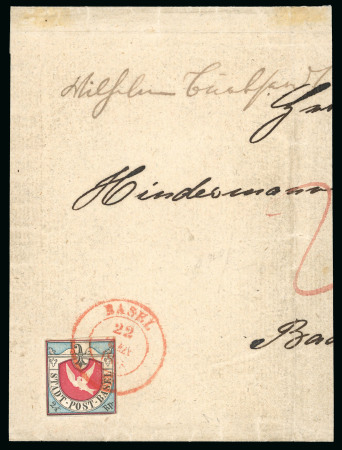 Stamp of Switzerland / Schweiz » Kantonalmarken » Basel 1848, Basler Taube in der lebhaftblauen Nuance auf linkem Stadtbriefteil