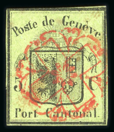 Stamp of Switzerland / Schweiz » Kantonalmarken » Genf 1845, kleiner Adler, prachtvoll entwertet mit roter Genfer Rosette