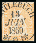 Stamp of Switzerland / Schweiz » Sitzende Helvetia Ungezähnt » 1857-62 Berner Druck, Dickes Papier 1860, 20 Rp. orange, 3. Berner Druckperiode entwertet mit Kreisstempel « ENTLEBUCH 13 JUIN 1860 »
