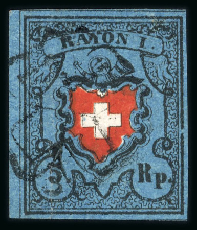 Stamp of Switzerland / Schweiz » Rayonmarken » Rayon I, dunkelblau mit Kreuzeinfassung 1850, Rayon I dunkelblau mit Kreuzeinfassung, Type 25, Stein A2-O, leicht und sauber entwertet mit schwarzer Zürcher Rosette (AW1)