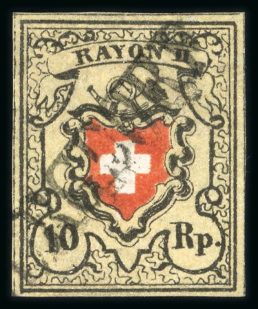 Stamp of Switzerland / Schweiz » Rayonmarken » Rayon II, gelb, ohne Kreuzeinfassung (STEIN A 2) 1850, Rayon II, Type 17, Stein A2-RO, entwertet mit schwarzem Stabstempel « BURGDORF »