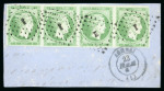Stamp of Greece » Large Hermes Heads » 1861 Paris print 1861 Paris Print 5 lepta yellow green used horizontal strip of four