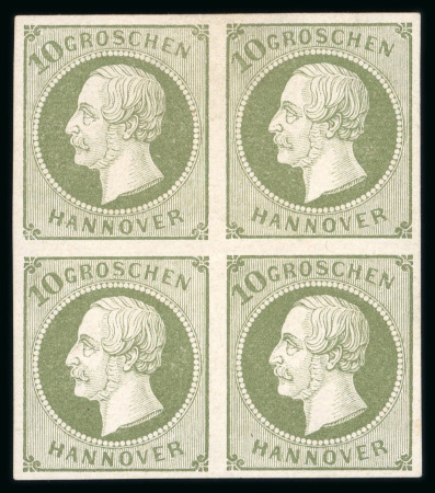 Stamp of German States » Hannover 1861 10gr dark olive-green mint block of four
