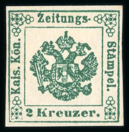 Stamp of Austria » Newspaper Stamps 1851 1851 Newspaper tax stamp 2kr deep green, type Ib, attractive mint example