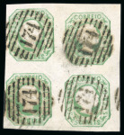 Stamp of Portugal 1855 50r yellow-green block of four