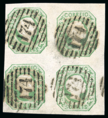 Stamp of Portugal 1855 50r yellow-green block of four