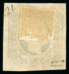 Stamp of Portugal 1862 50r, two unused examples in blue green (with full gum, hinged) and yellow green (no gum)