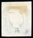 Stamp of Portugal 1862 50r, two unused examples in blue green (with full gum, hinged) and yellow green (no gum)