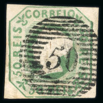 Stamp of Portugal 1853 50r green, four very attractive used singles