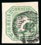 Stamp of Portugal 1853 50r green, four very attractive used singles