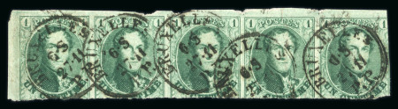 Stamp of Belgium 1861 1c green, attractive group of used stamps