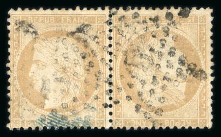 Stamp of France » Emission Cérès 1871-72 1871, Cérès dentelé Y&T n°59d, 15c bistre brun tête-bêche,