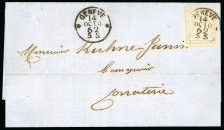 Stamp of Switzerland / Schweiz » Sitzende Helvetia Ungezähnt » 1857-62 Berner Druck, Dickes Papier 1862, 2 Rp. grau, 4. Berner Druckperiode, auf Drucksache von Genf nach Corraterie