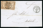 Stamp of Switzerland / Schweiz » Sitzende Helvetia Ungezähnt » 1857-62 Berner Druck, Dickes Papier 1863, 2 Einzelmarken 5 Rp. braun 4. Berner Druckperiode, auf Brief von Häzingen nach Nettstal