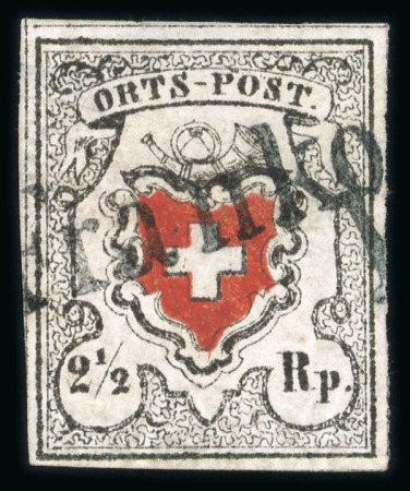 Stamp of Switzerland / Schweiz » Orts-Post und Poste Locale 1850, Orts-Post mit Kreuzeinfassung, Type 25, sauber entwertet mit voll aufgesetztem schwarzen Franko von Brugg