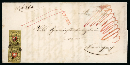 Stamp of Switzerland / Schweiz » Rayonmarken » Rayon II, gelb, ohne Kreuzeinfassung (STEIN E) Rayon II Paar, Typen 2 + 10, Stein E-LO, auf eingeschriebenem Brief von Luzern nach Sempach