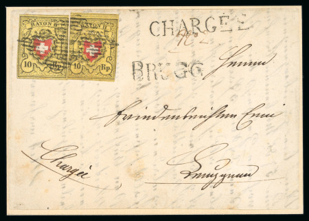 Stamp of Switzerland / Schweiz » Rayonmarken » Rayon II, gelb, ohne Kreuzeinfassung (STEIN E) Rayon II 2 Einzelmarken, Type 35+5 Stein E-RU,  auf eingeschriebener Briefvorderseite von Brugg nach Sempach