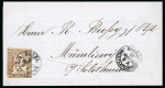 Stamp of Switzerland / Schweiz » Sitzende Helvetia Ungezähnt » 1857-62 Berner Druck, Dickes Papier 1862, 5 Rp. braun, 4. Berner Druckperiode, auf Drucksache von Basel nach Mümliswyl