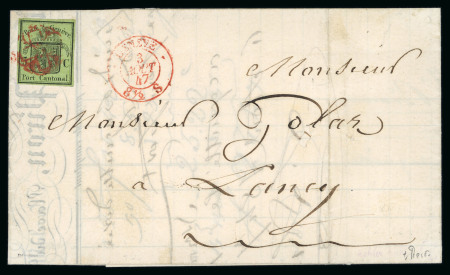 Stamp of Switzerland / Schweiz » Kantonalmarken » Genf 1847, grosser Adler gelbgrün, auf Faltbrief von Genf nach Lancy