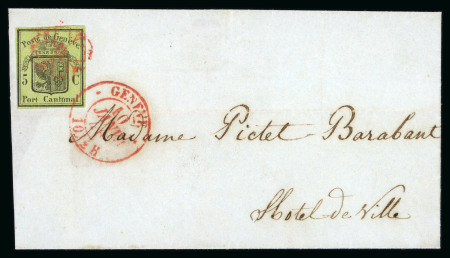 Stamp of Switzerland / Schweiz » Kantonalmarken » Genf 1848, grosser Adler gelbgrün, auf Faltbriefhülle von Genf an das Hôtel de Ville in Genf
