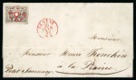 Stamp of Switzerland / Schweiz » "Waadt", "Neuenburg", "Winterthur" 1850, Waadt 4 mit Abart « Rotes Kreuz nach unten verschoben »,  auf Faltbrief von Genf nach Petit Saconnex