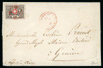 Stamp of Switzerland / Schweiz » "Waadt", "Neuenburg", "Winterthur" 1850, Waadt 5, auf schönem Briefumschlag von Carouge nach Genf, klar und ideal zentrisch entwertet mit roter Rosette von Carouge (AW6)