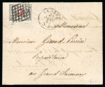 Stamp of Switzerland / Schweiz » "Waadt", "Neuenburg", "Winterthur" 1851, Waadt 5,  auf Faltbrief von Genf nach Grand-Saconnex, zentrisch und übergehend entwertet mit klarer schwarzer Genfer Gitterraute (AW101)