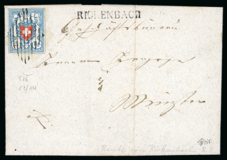 Stamp of Switzerland / Schweiz » Rayonmarken » Rayon I, hellblau, ohne KE (STEIN C2) Rayon I hellblau, Type 26, Stein C2-RU, auf Faltbrief von Rickenbach nach Münster, leicht, sauber und zentrisch entwertet mit übergehender Raute von Rickenbach