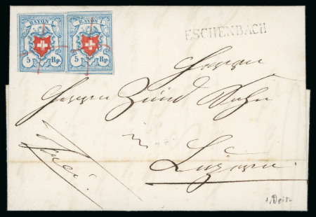 Stamp of Switzerland / Schweiz » Rayonmarken » Rayon I, hellblau, ohne KE (STEIN U) Rayon I hellblau im Paar, Typen 15-16, Stein U-RO,