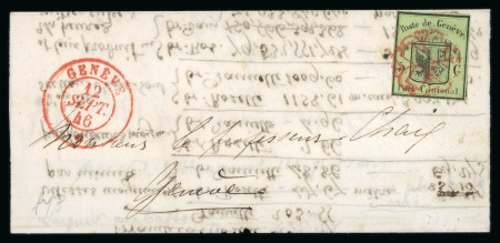 Stamp of Switzerland / Schweiz » Kantonalmarken » Genf 1846, kleiner Adler, auf unvollständigem Stadtfaltbrief von Genf an Professeur Chaix