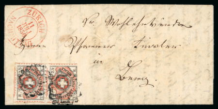 Stamp of Switzerland / Schweiz » "Waadt", "Neuenburg", "Winterthur" 1850, Winterthur im Paar, auf schönem Faltbrief von Zürich nach Berg