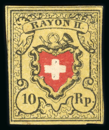 Stamp of Switzerland / Schweiz » Rayonmarken » Rayon II, gelb, ohne Kreuzeinfassung (STEIN D) Rayon II, Type 31, Stein D-RO, ungebraucht mit Teilen des Originalgummis