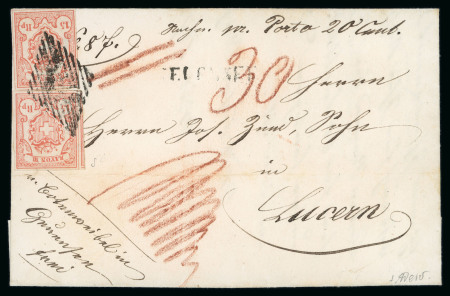Stamp of Switzerland / Schweiz » Rayonmarken » Rayon III, kleine Ziffer (Rp.) 2 Rayon III kleine Wertziffern, Typen 3 und 8,  auf dekorativem Nachnahme-Faltbrief von Geuensee an Zünd in Luzern